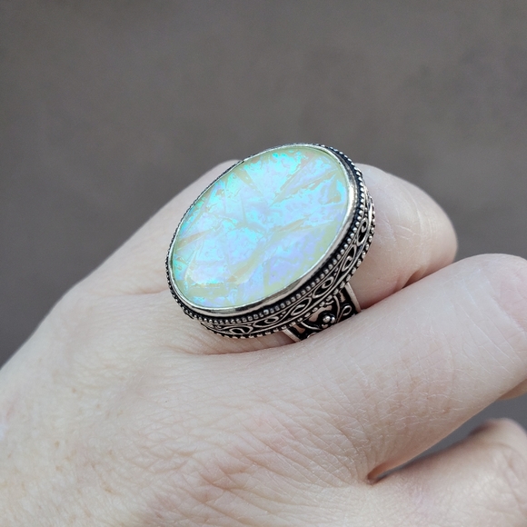 New Dichroic Glass 925 Silver Ring. - Picture 11 of 16